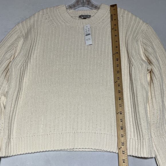 J Crew Heritage Cotton Fisherman Crewneck Sweater Womens L Natural Cream Cropped - Picture 7 of 10